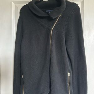 GAP Black and Gold Cowl Neck Sweater with Asymmetrical Zipper
